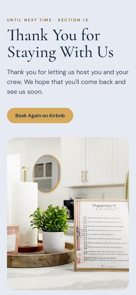 Circle City Retreat guest guide farewell screen on a phone